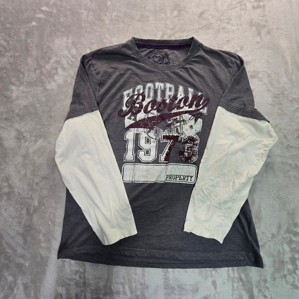 Max Mens Boston Football 1973 Graphic Long Sleeve T-Shirt Grey Cream XXL